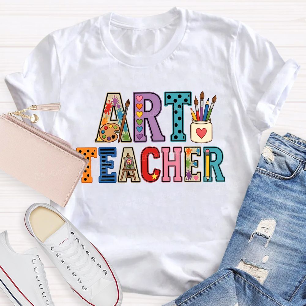 Art Teacher Colorful Polka-Dot Heart Teacher T-shirt