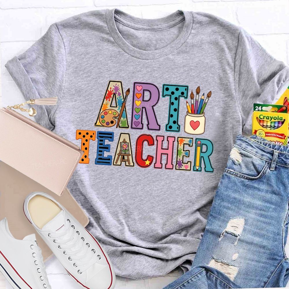 Art Teacher Colorful Polka-Dot Heart Teacher T-shirt