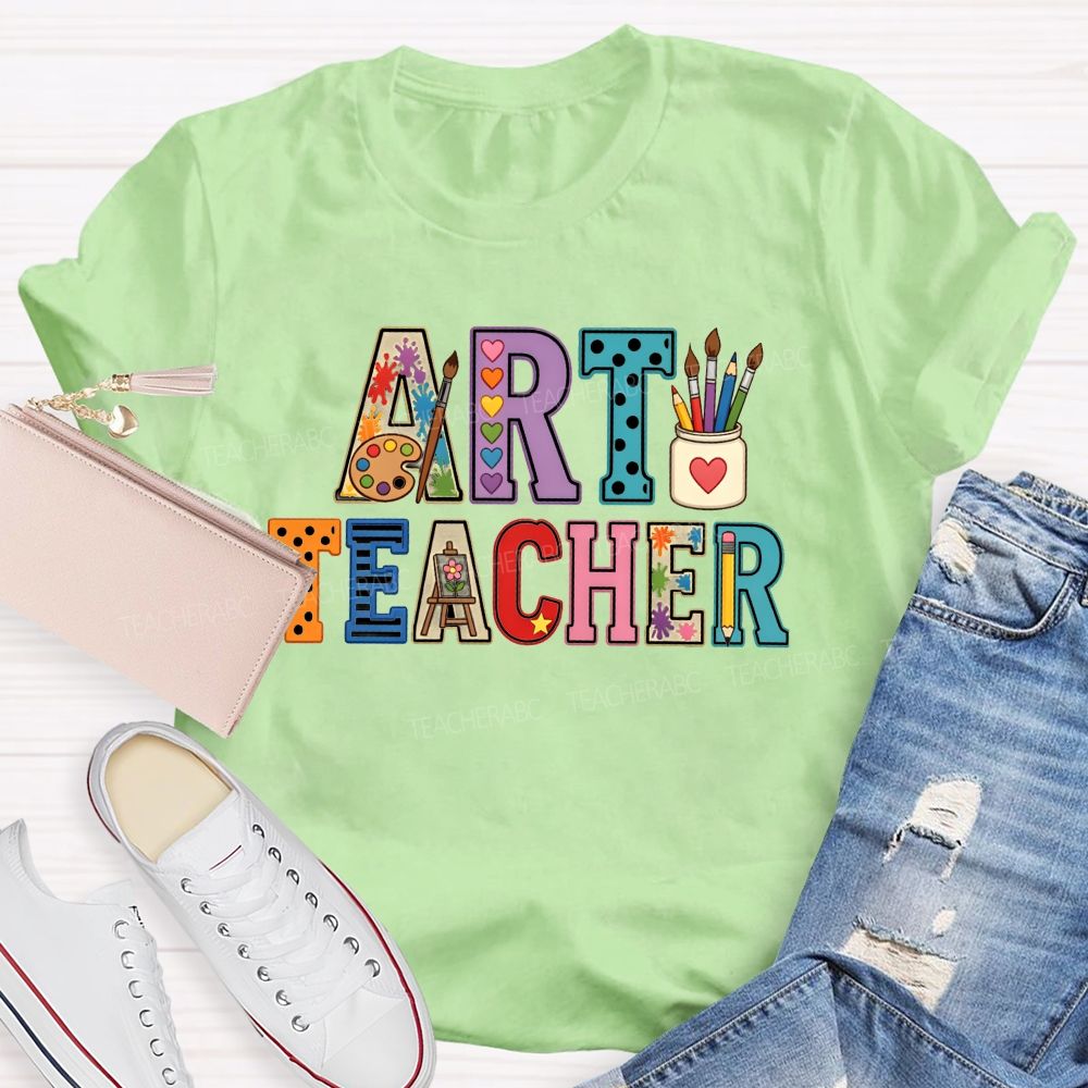 Art Teacher Colorful Polka-Dot Heart Teacher T-shirt