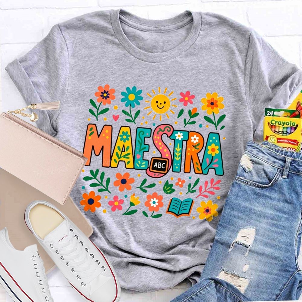 Spanish Teacher Wildflower Maestra Teacher T-shirt