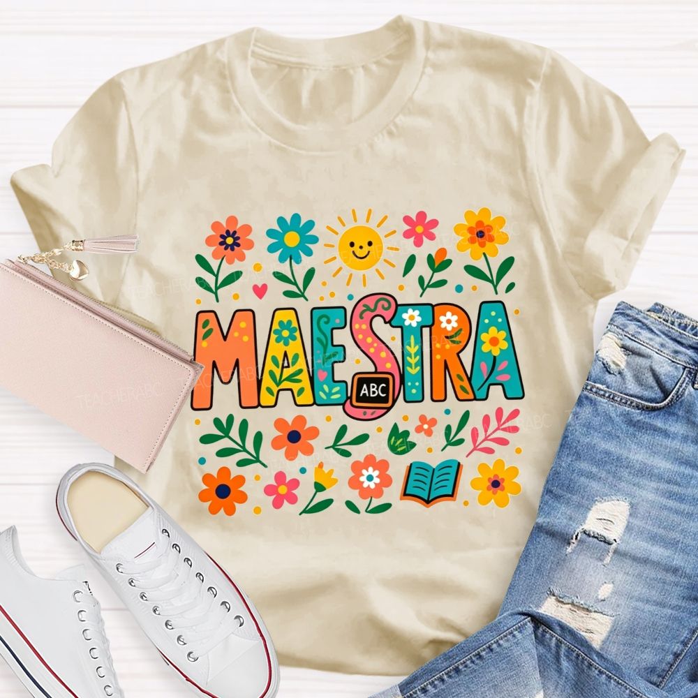 Spanish Teacher Wildflower Maestra Teacher T-shirt