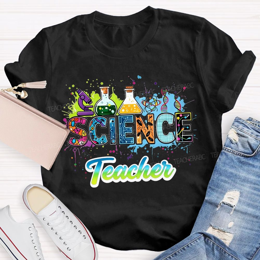 Science Teacher Lab Equipment Color Splash Teacher T-shirt