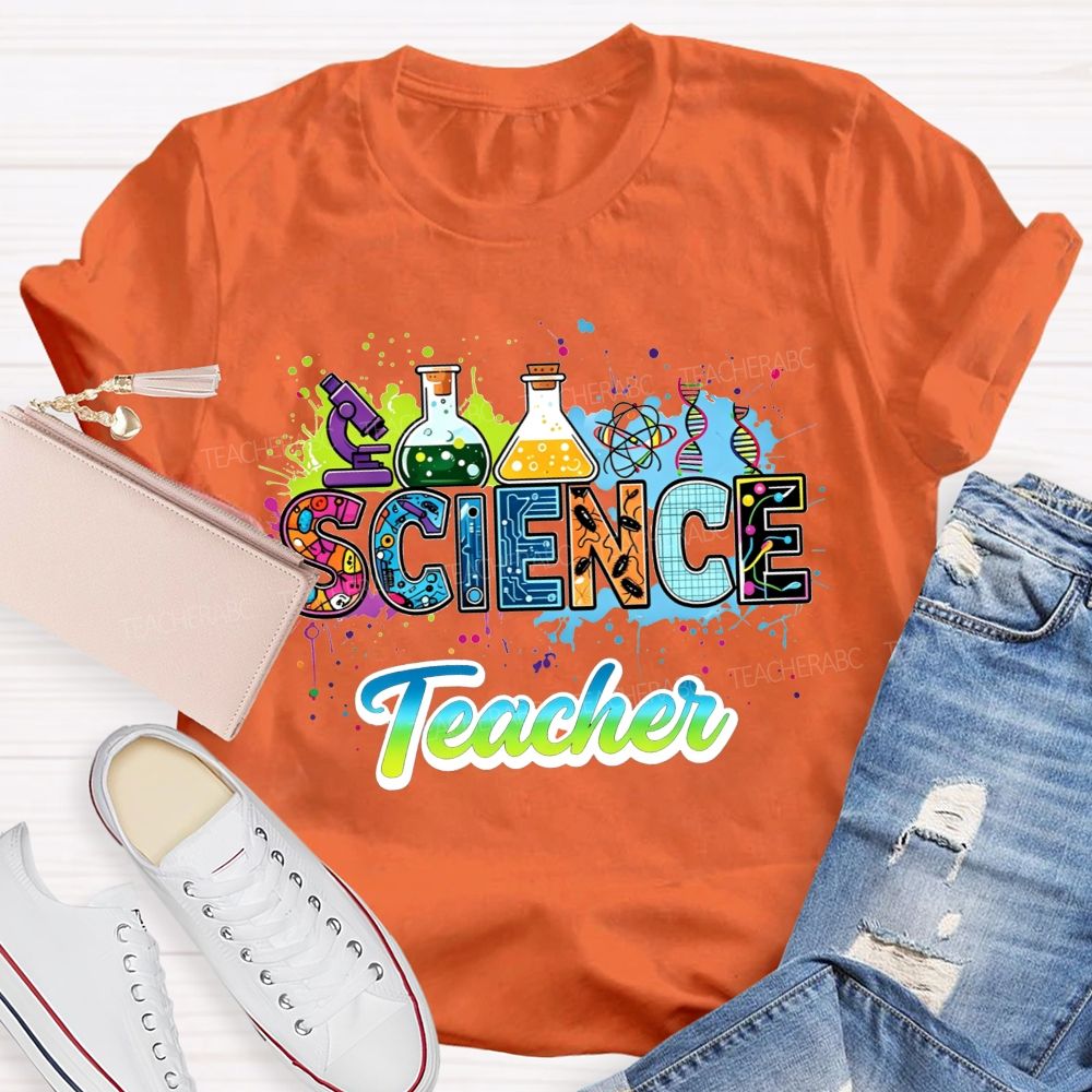 Science Teacher Lab Equipment Color Splash Teacher T-shirt