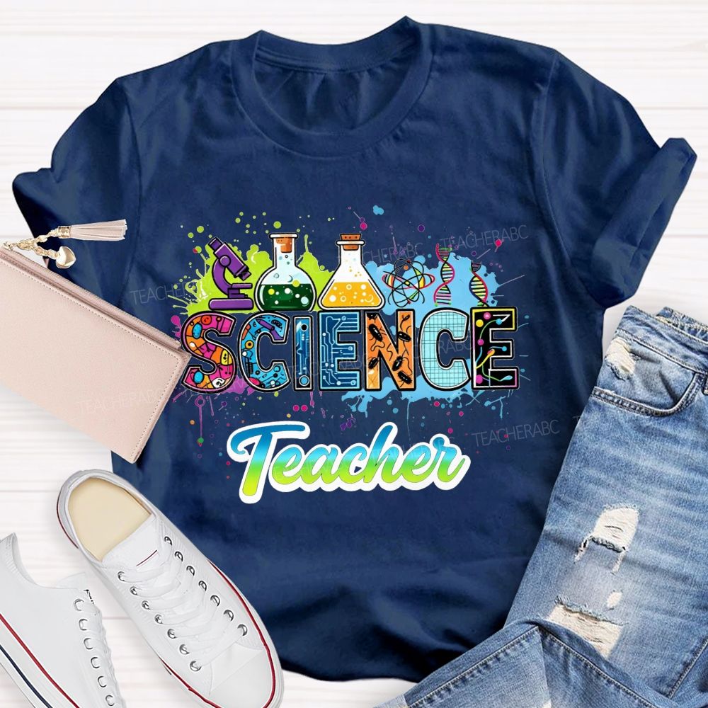 Science Teacher Lab Equipment Color Splash Teacher T-shirt
