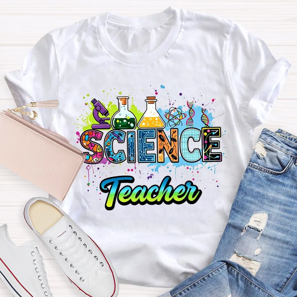 Science Teacher Lab Equipment Color Splash Teacher T-shirt