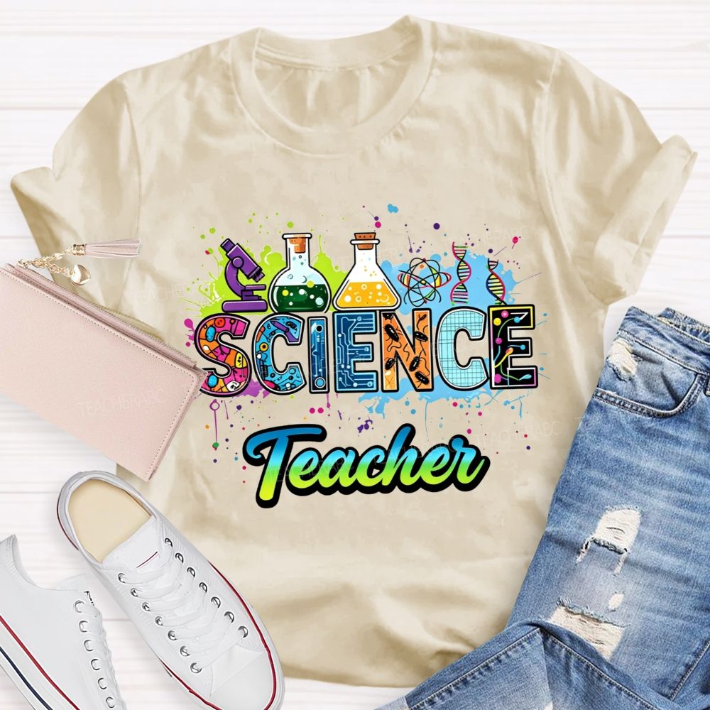 Science Teacher Lab Equipment Color Splash Teacher T-shirt