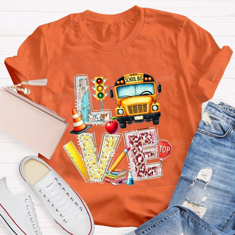 School Bus Driver Love My Job Leopard Letter Teacher T-Shirt