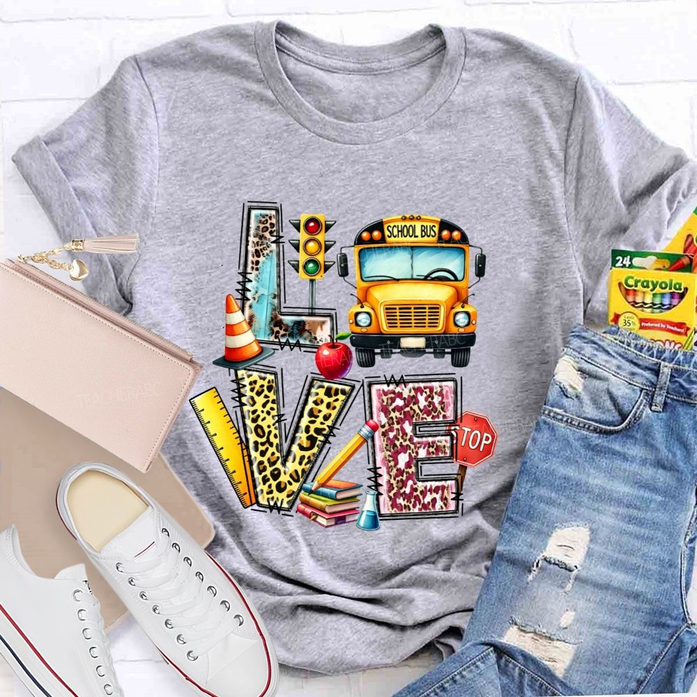 School Bus Driver Love My Job Leopard Letter Teacher T-Shirt
