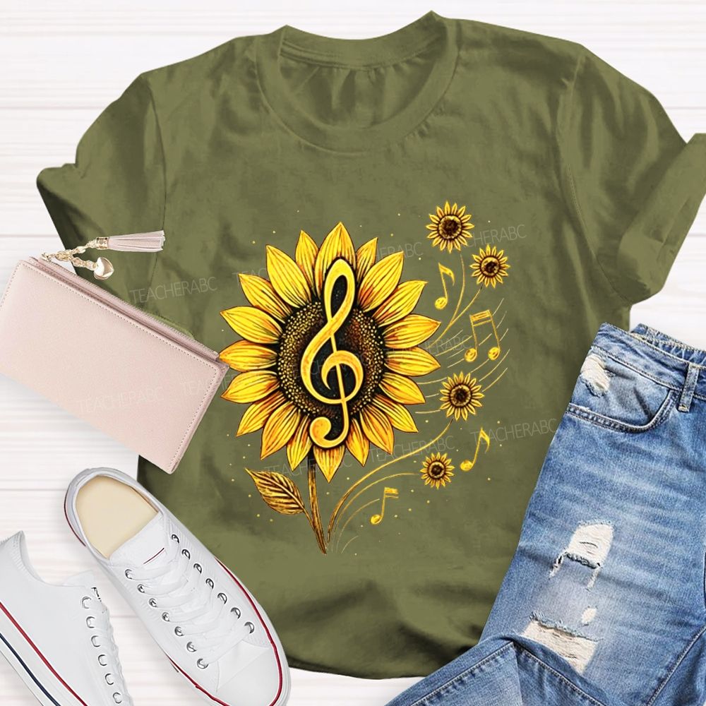 Music Teacher Sunflower Treble Clef Notes Teacher T-shirt