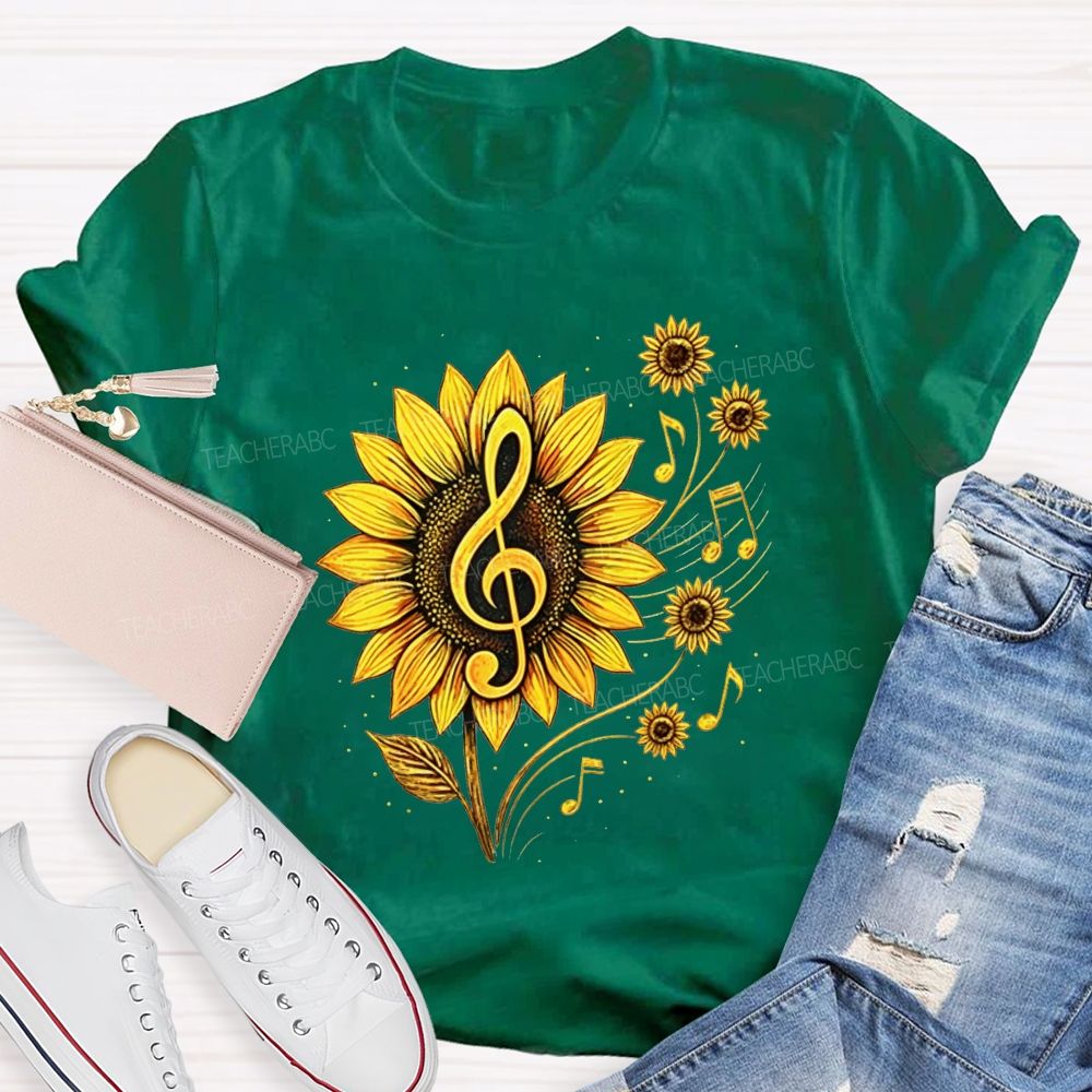 Music Teacher Sunflower Treble Clef Notes Teacher T-shirt