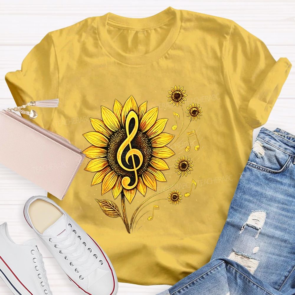 Music Teacher Sunflower Treble Clef Notes Teacher T-shirt