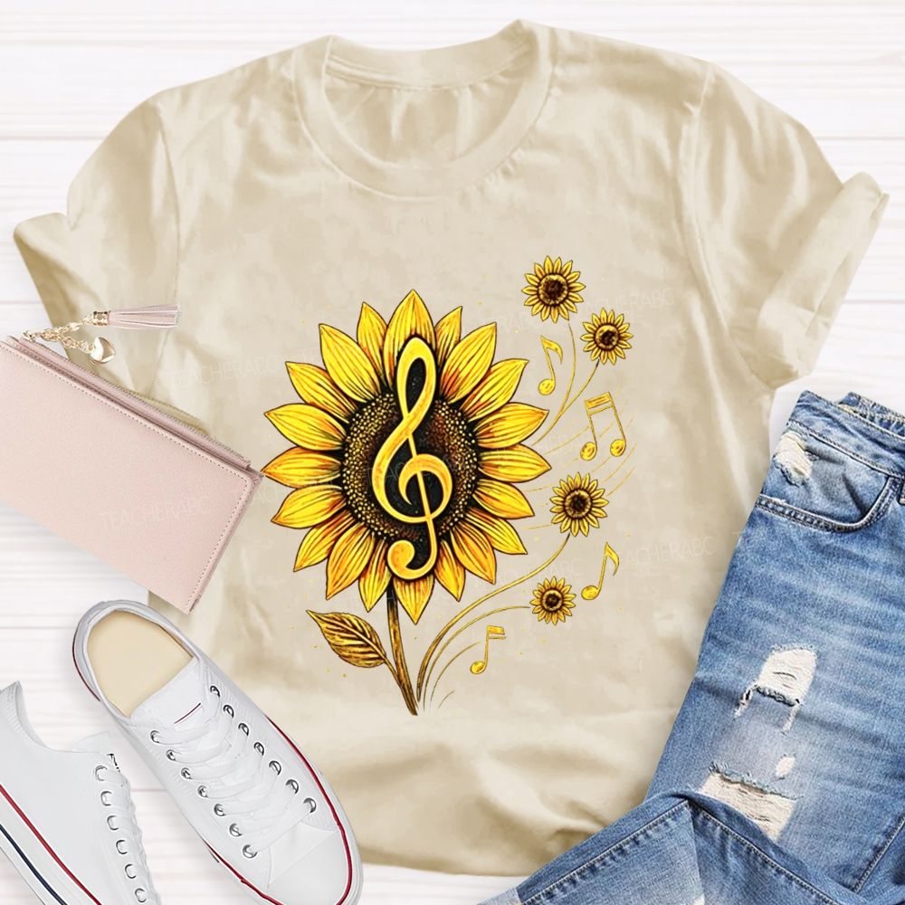 Music Teacher Sunflower Treble Clef Notes Teacher T-shirt
