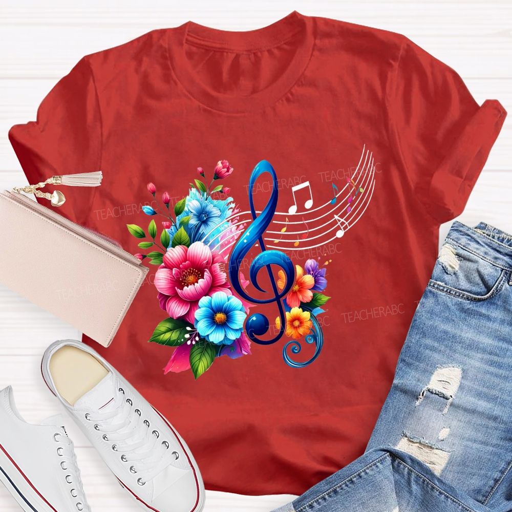Colorful Flower Treble Clef Musical Notes Music Teacher T-shirt