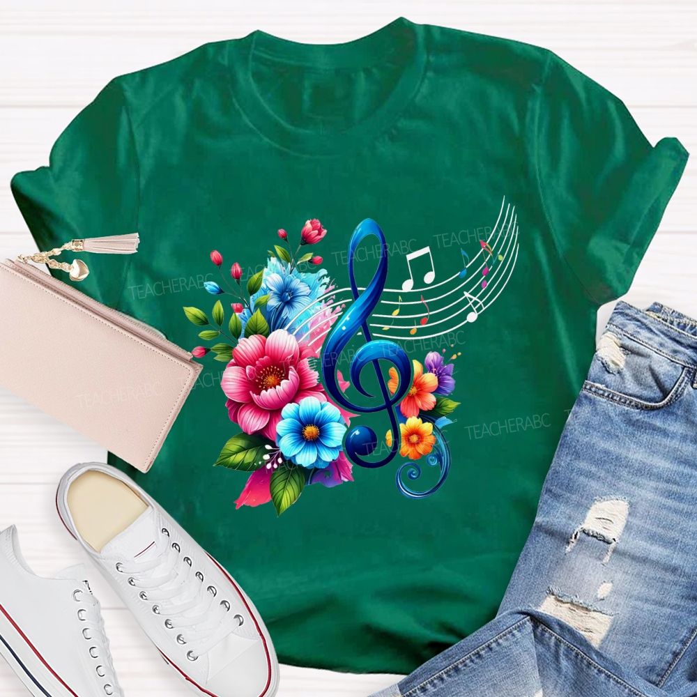 Colorful Flower Treble Clef Musical Notes Music Teacher T-shirt