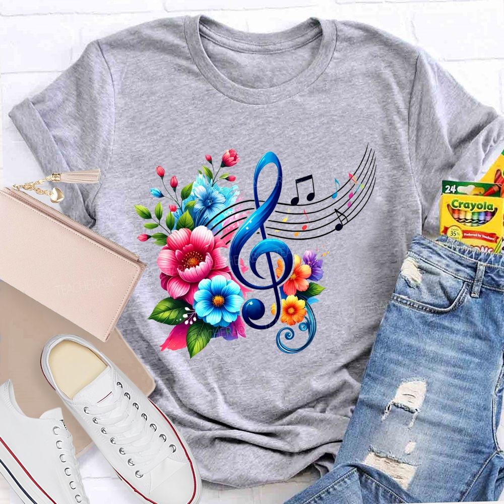 Colorful Flower Treble Clef Musical Notes Music Teacher T-shirt