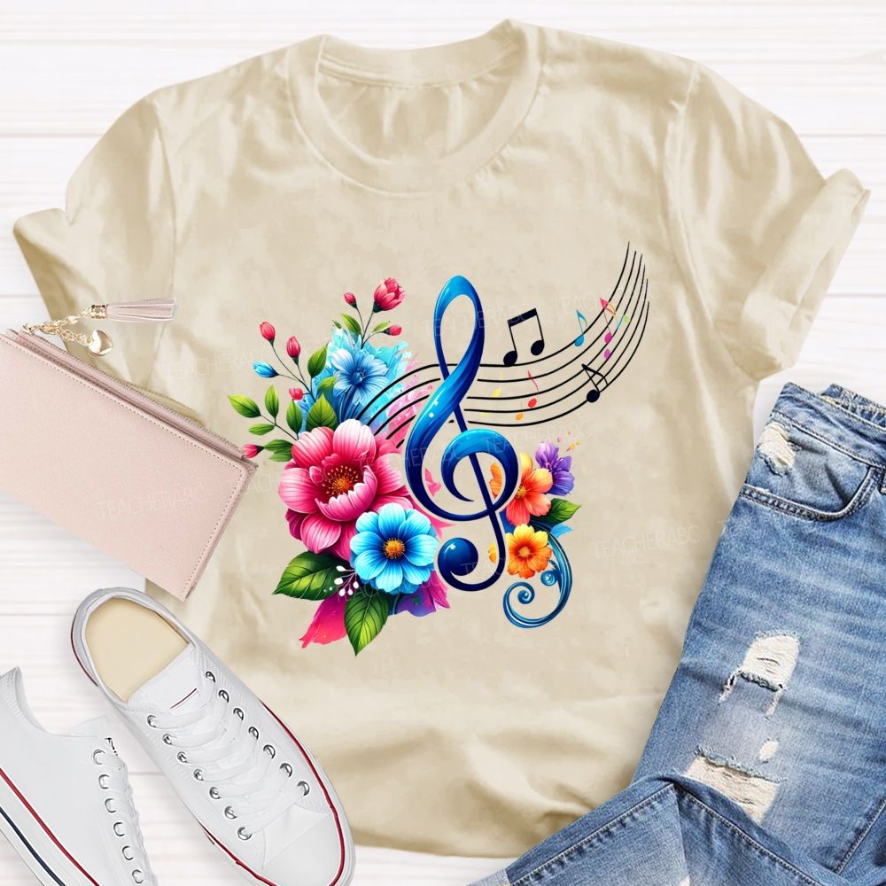 Colorful Flower Treble Clef Musical Notes Music Teacher T-shirt