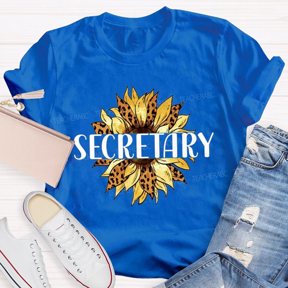 Secretary Leopard Print Sunflower Office Staff T-shirt