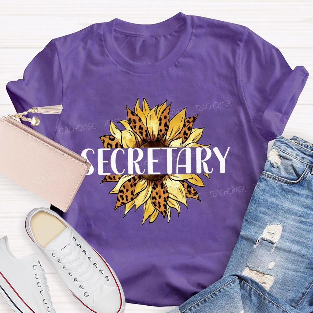 Secretary Leopard Print Sunflower Office Staff T-shirt