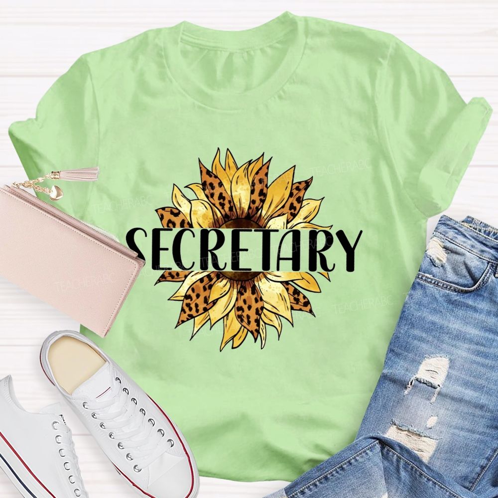 Secretary Leopard Print Sunflower Office Staff T-shirt