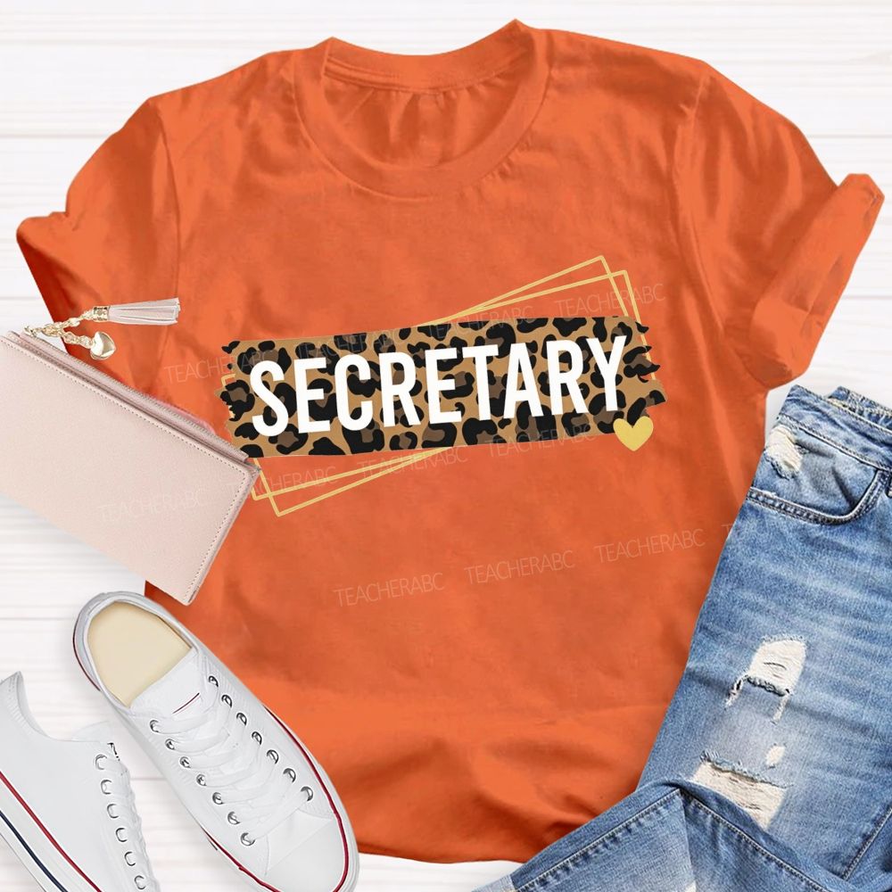 Leopard Tape Secretary Gold Heart Office Staff T-shirt