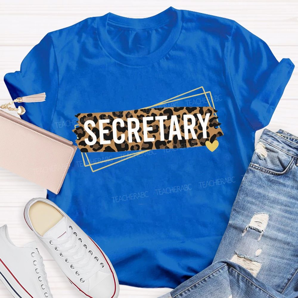 Leopard Tape Secretary Gold Heart Office Staff T-shirt