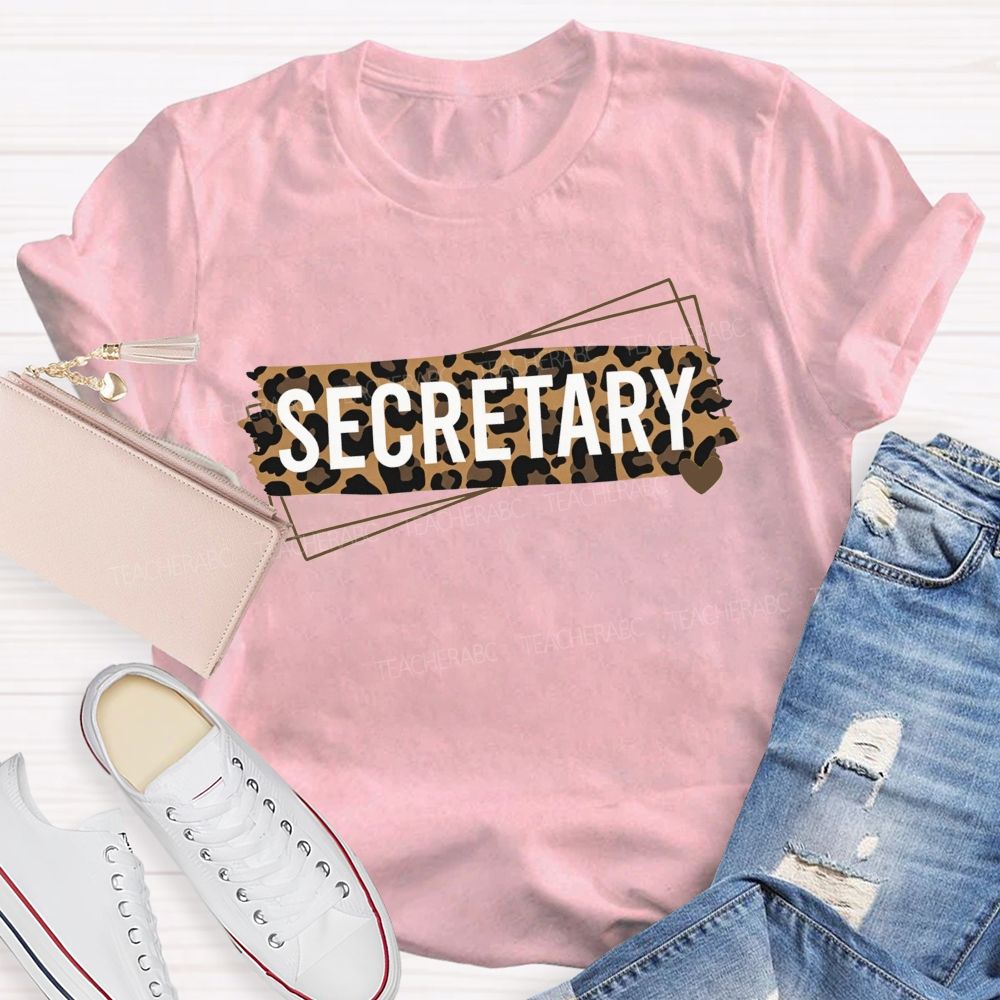 Leopard Tape Secretary Gold Heart Office Staff T-shirt