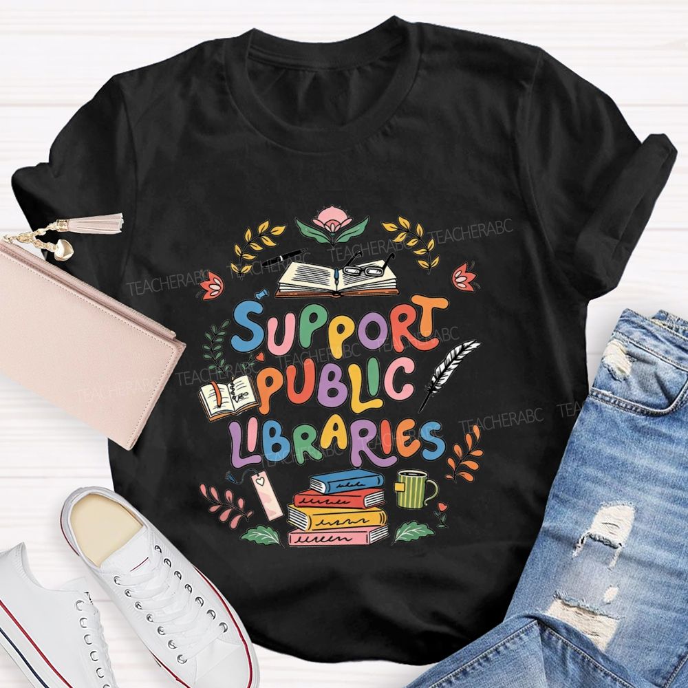 Support Public Libraries Book Floral T-shirt