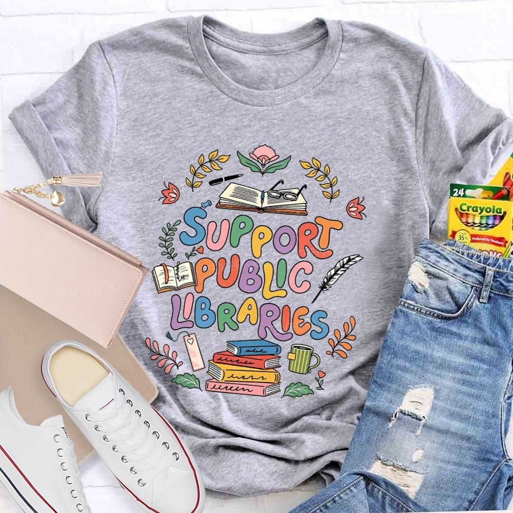 Support Public Libraries Book Floral T-shirt