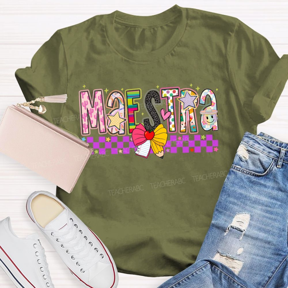 Maestra Spanish Educator Doodle Letter Teacher T-shirt
