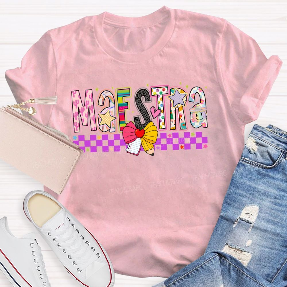 Maestra Spanish Educator Doodle Letter Teacher T-shirt