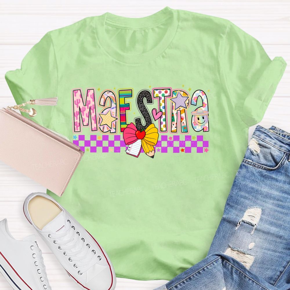 Maestra Spanish Educator Doodle Letter Teacher T-shirt