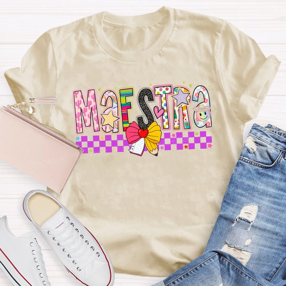 Maestra Spanish Educator Doodle Letter Teacher T-shirt