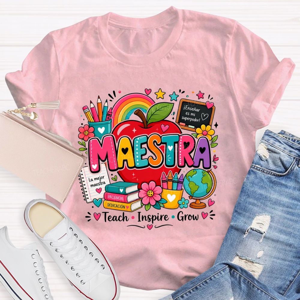 Maestra Teach Inspire Grow La Mejor Maestra Spanish Bilingual Teacher T-shirt
