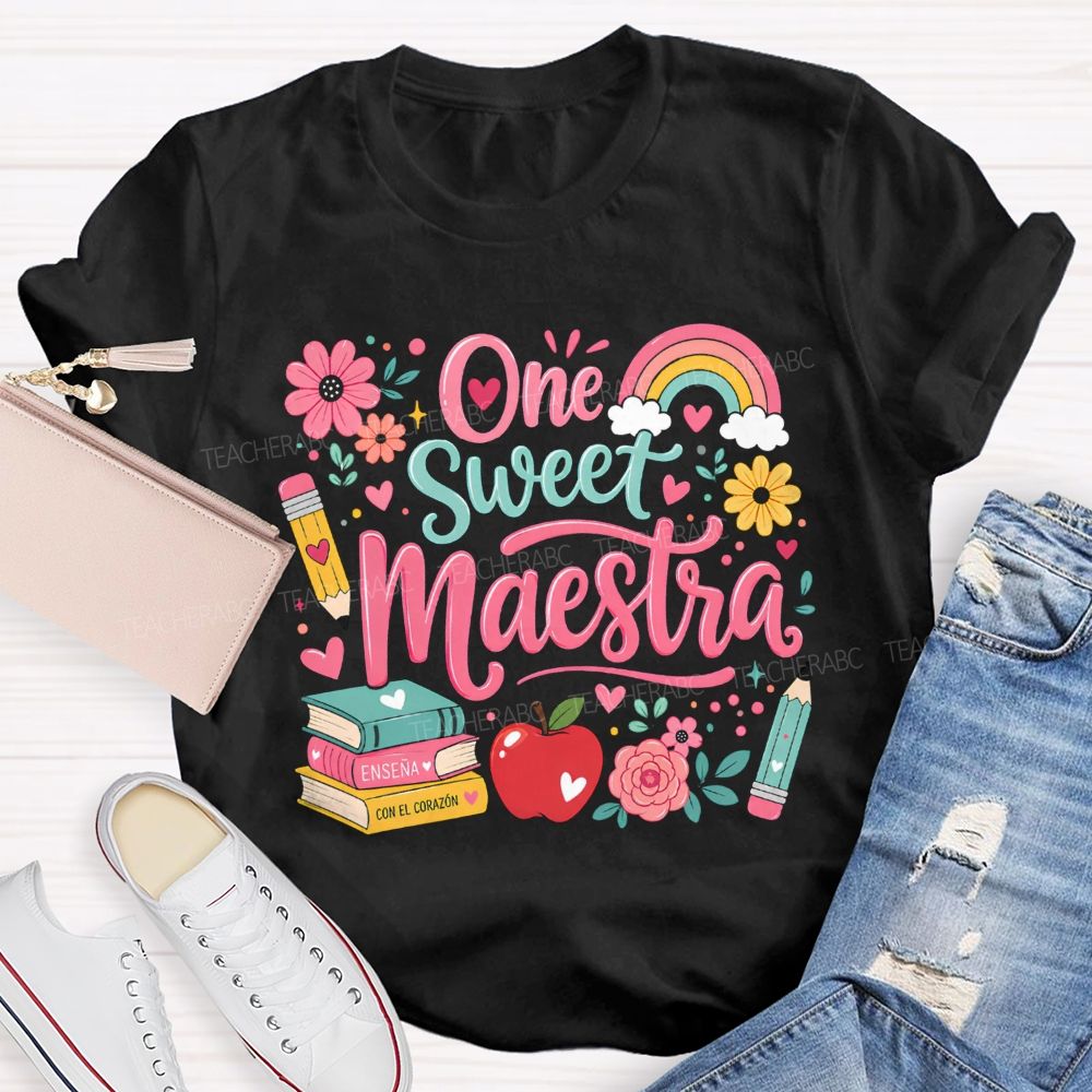 One Sweet Maestra Con El Corazon Sweet Floral Teacher T-shirt