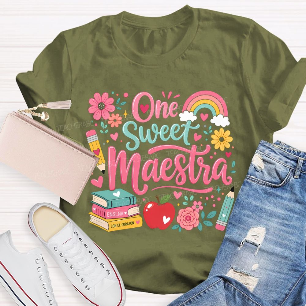 One Sweet Maestra Con El Corazon Sweet Floral Teacher T-shirt