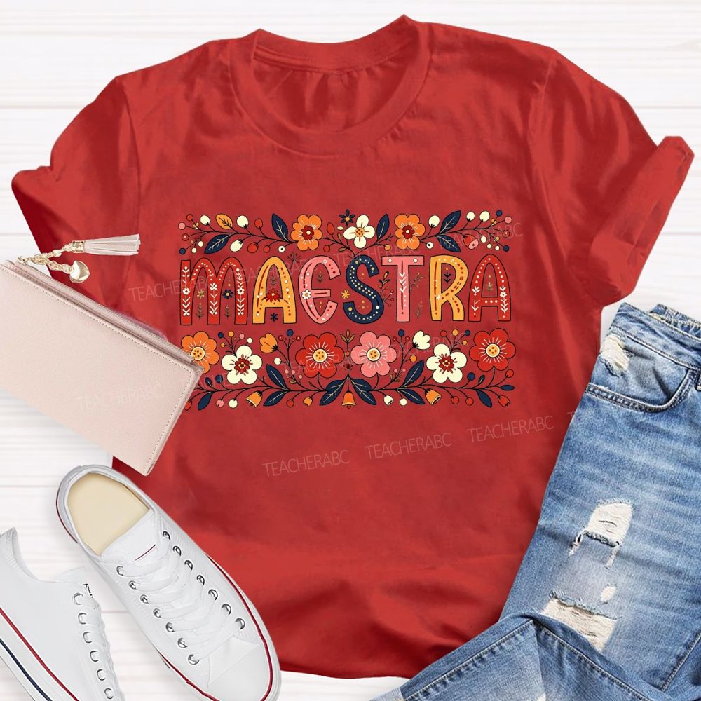 Maestra Wildflower Botanical Border Spanish Teacher T-shirt