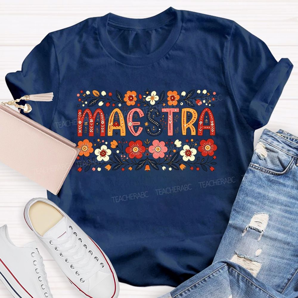 Maestra Wildflower Botanical Border Spanish Teacher T-shirt