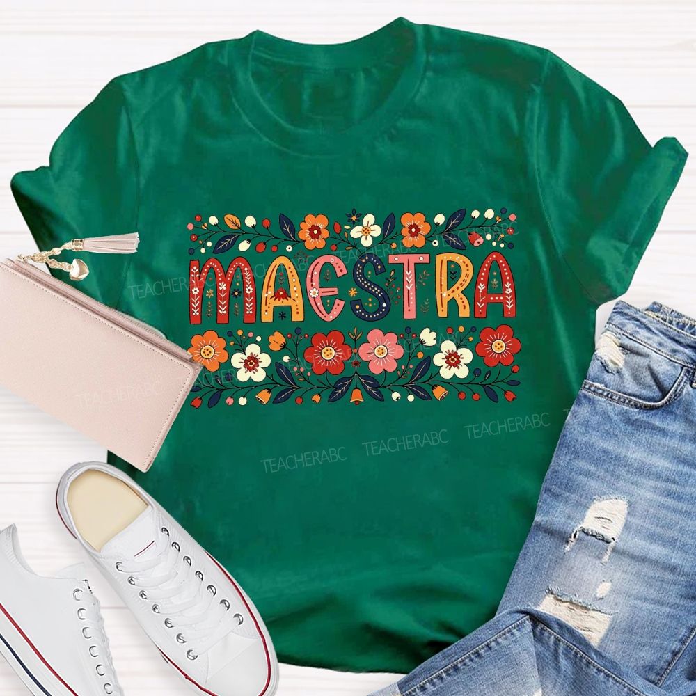 Maestra Wildflower Botanical Border Spanish Teacher T-shirt