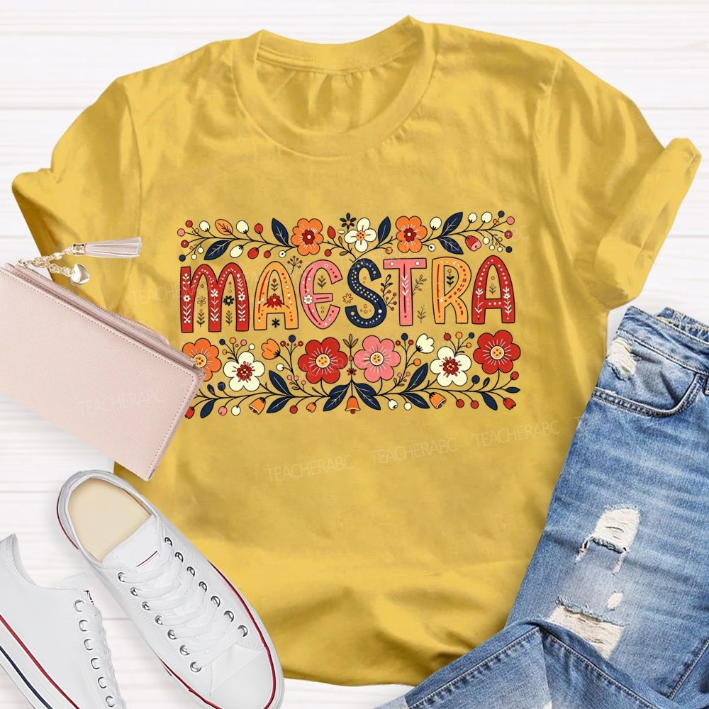 Maestra Wildflower Botanical Border Spanish Teacher T-shirt