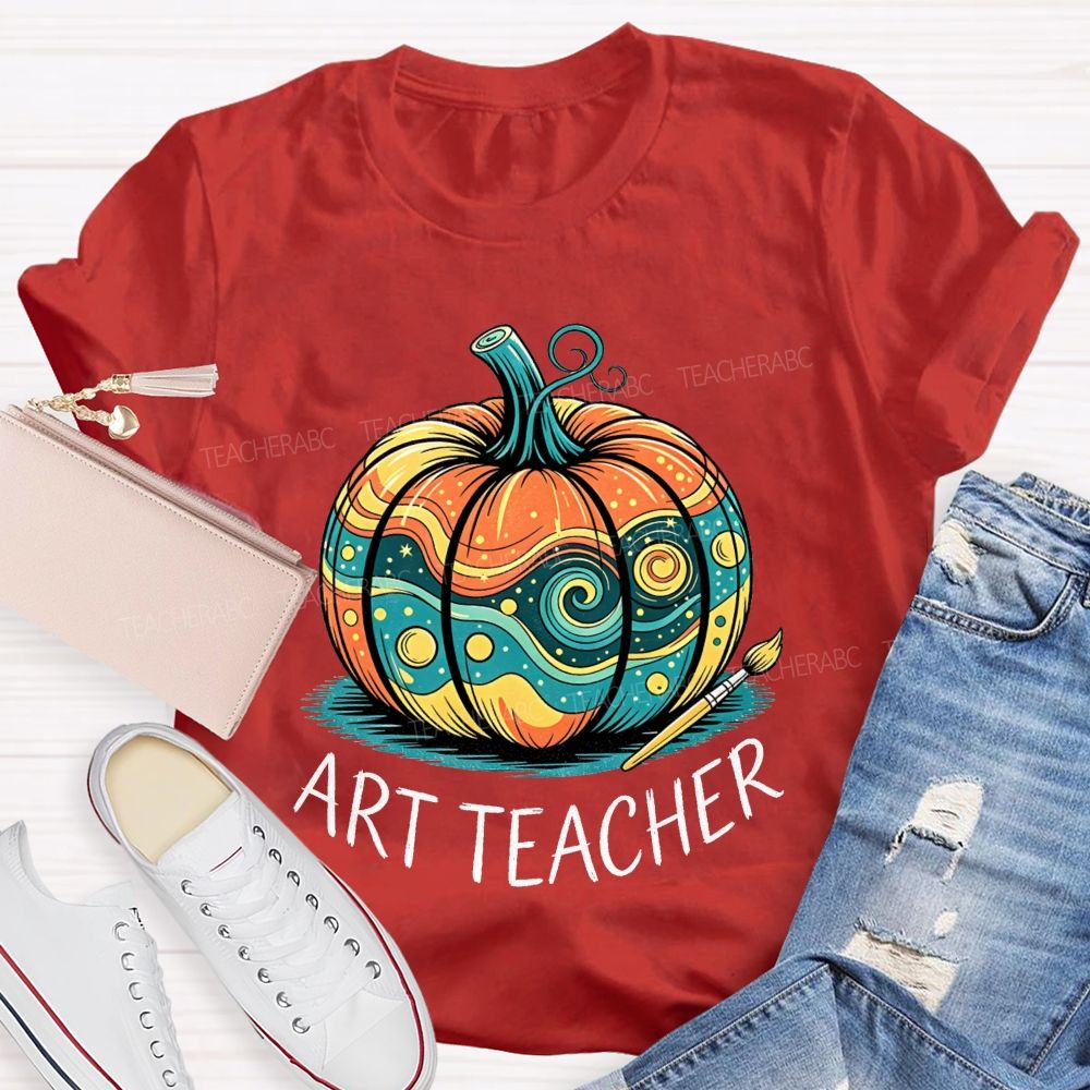 Art Teacher Starry Night Pumpkin Fall Teacher T-shirt