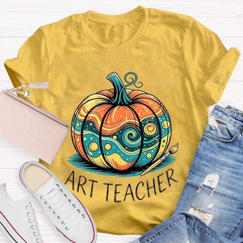 Art Teacher Starry Night Pumpkin Fall Teacher T-shirt