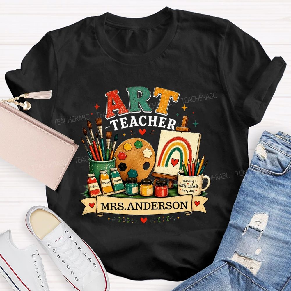 Personalized Art Teacher Name Teaching Little Artist Teacher T-Shirt