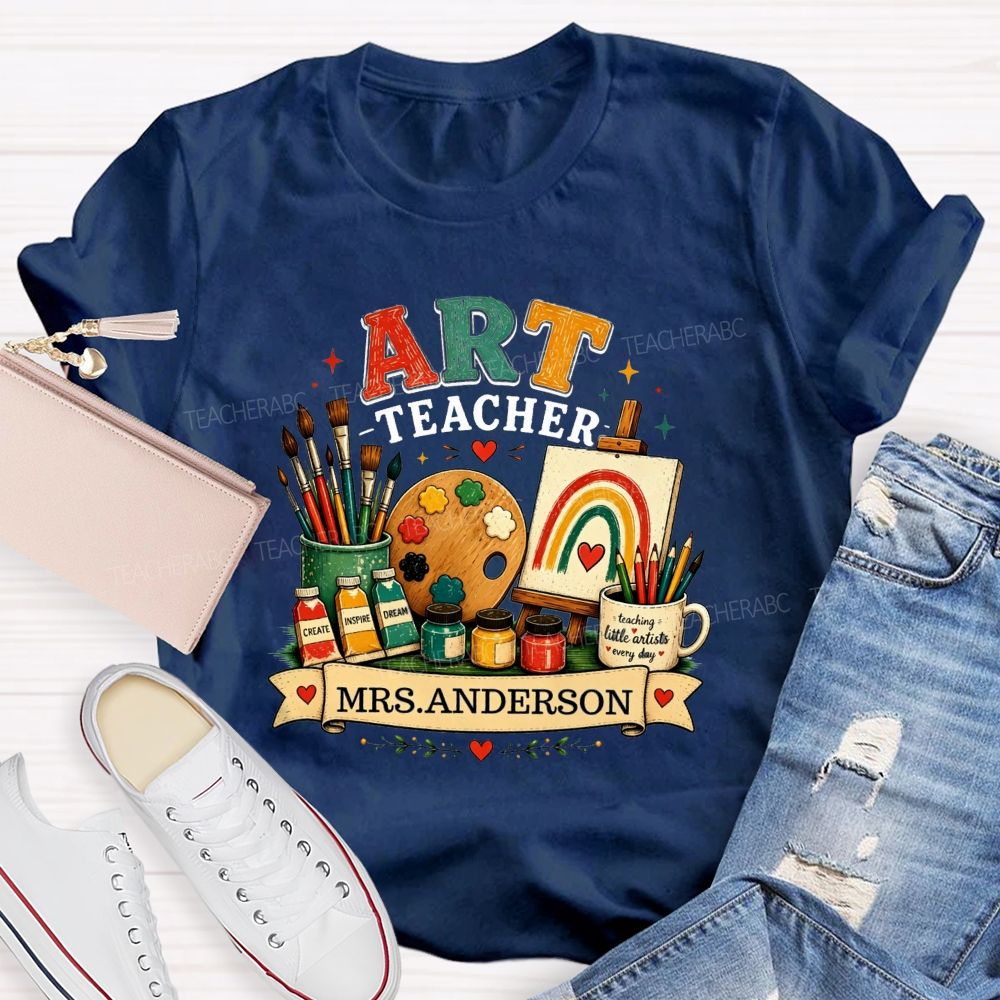 Personalized Art Teacher Name Teaching Little Artist Teacher T-Shirt