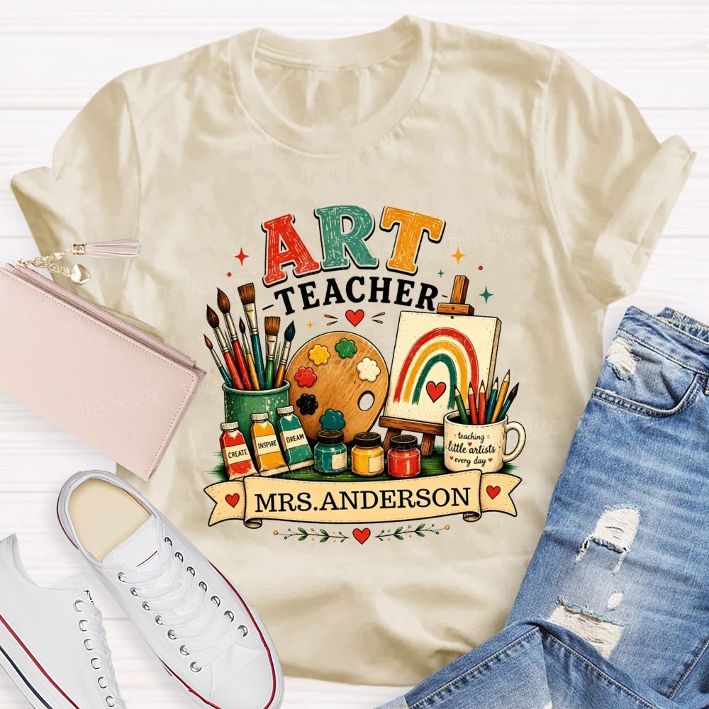 Personalized Art Teacher Name Teaching Little Artist Teacher T-Shirt