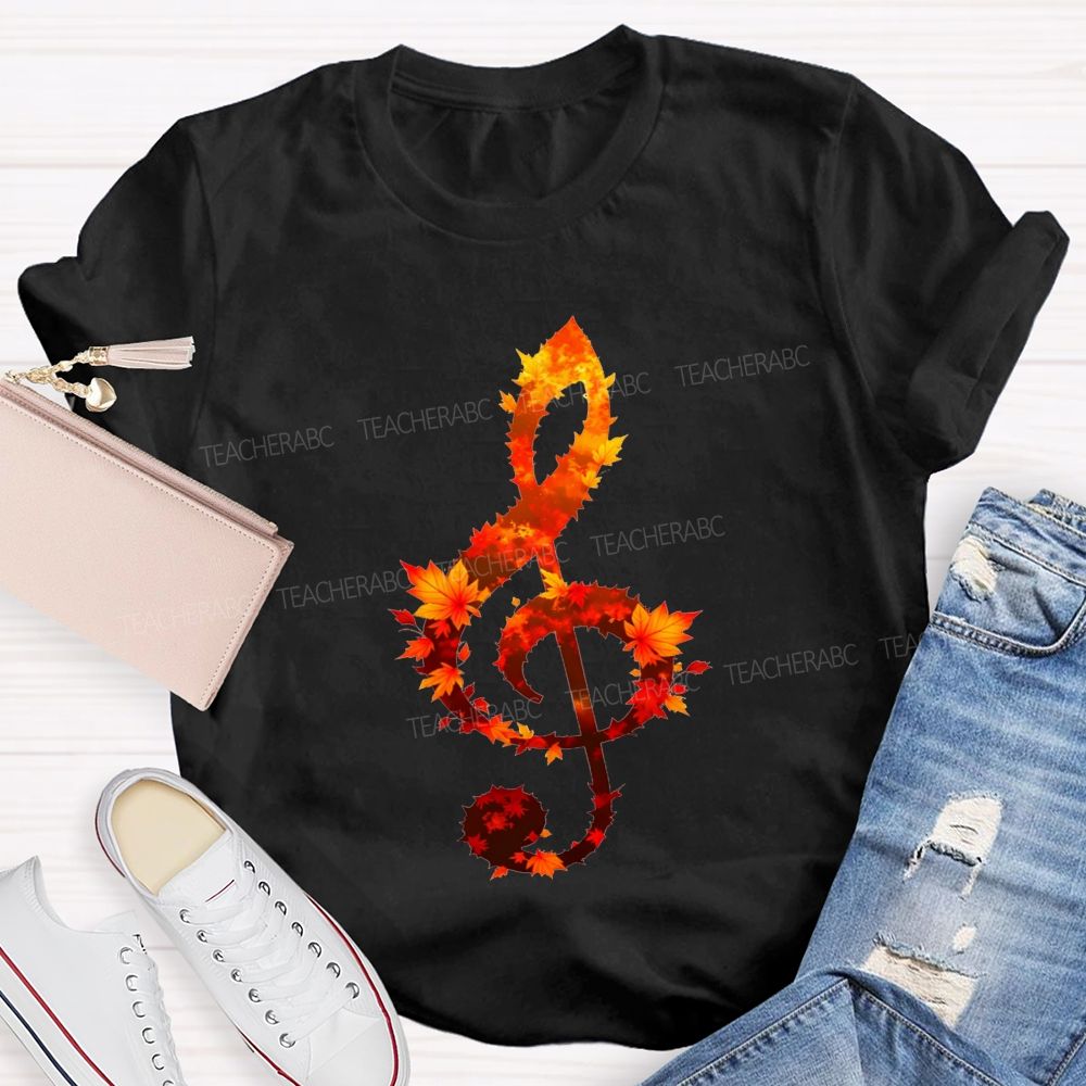 Fall Leaves And Sweet Music Teacher T-shirt