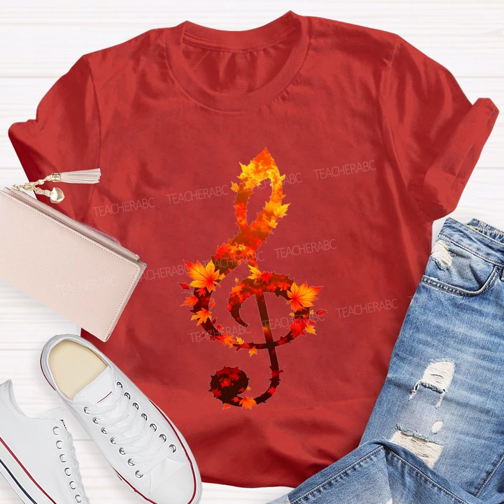 Fall Leaves And Sweet Music Teacher T-shirt
