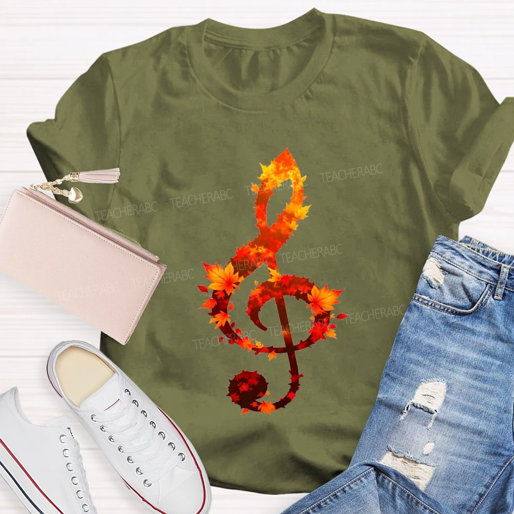 Fall Leaves And Sweet Music Teacher T-shirt