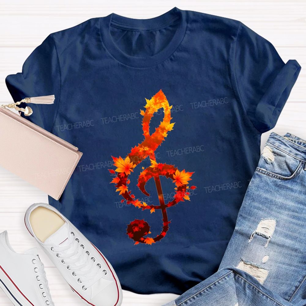 Fall Leaves And Sweet Music Teacher T-shirt