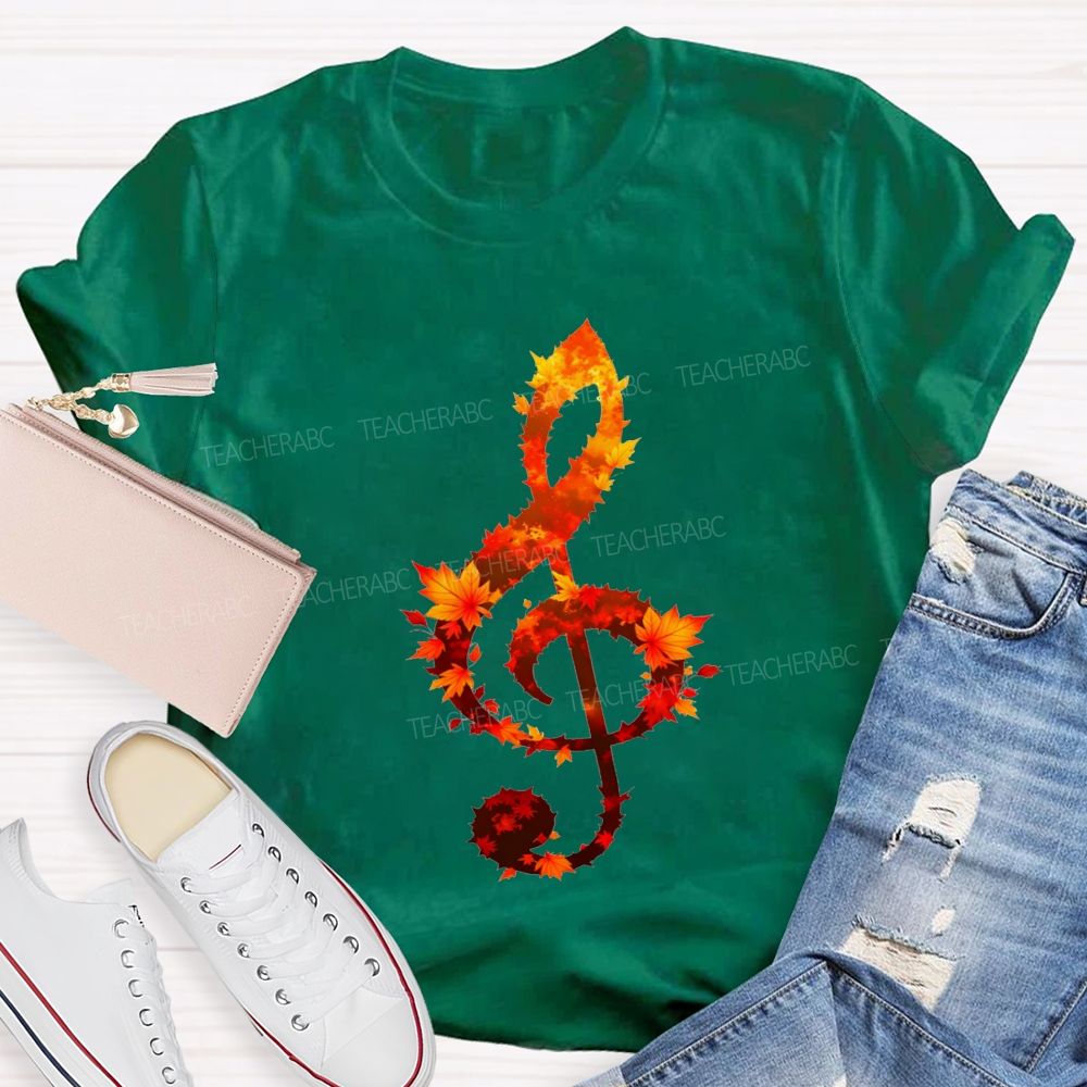 Fall Leaves And Sweet Music Teacher T-shirt