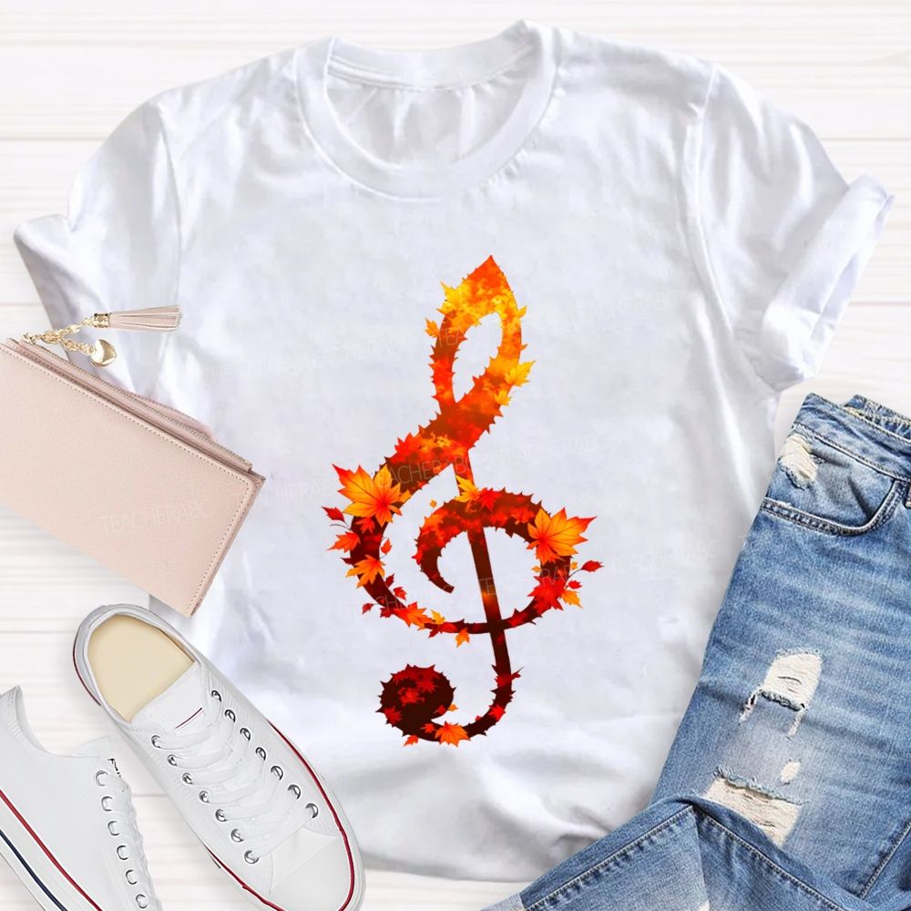 Fall Leaves And Sweet Music Teacher T-shirt